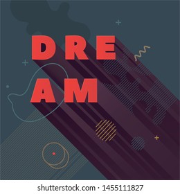 Modern abstract vector banner. Flat geometric shapes of different colors in memphis design style. Square template ready for use in web or print design.