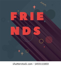 Modern abstract vector banner. Flat geometric shapes of different colors in memphis design style. Square template ready for use in web or print design.