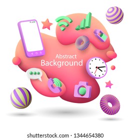 Modern abstract vector banner. Geometric shapes in different colors. Smartphone, battery, clock, network, handset, camera, sms. Background.