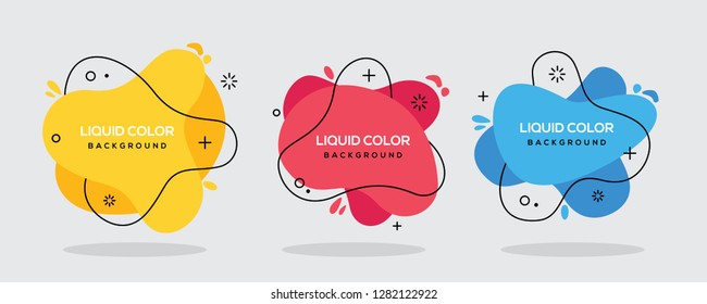 Modern abstract vector banner set. Flat geometric liquid form with various colors with black lines in the design. Modern vector template. EPS 10