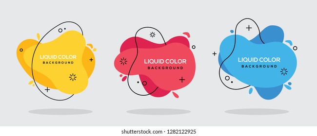Modern abstract vector banner set. Flat geometric liquid form with various colors with black lines in the design. Modern vector template. EPS 10