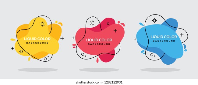Modern abstract vector banner set. Flat geometric liquid form with various colors with black lines in the design. Modern vector template. EPS 10
