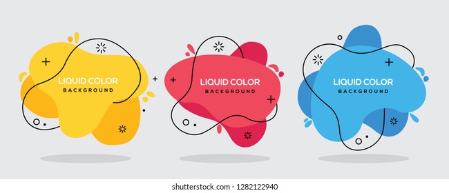 Modern abstract vector banner set. Flat geometric liquid form with various colors with black lines in the design. Modern vector template. EPS 10