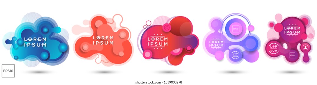 Modern abstract vector banner set. Flat colorful geometric liquid shapes. Badges templates for logo, flyer or presentation design. EPS 10