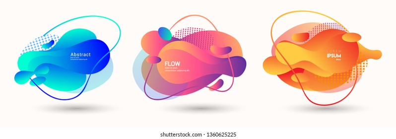 Modern abstract vector banner set. Abstract geometric shapes. Fluid gradient elements with various colors. Modern vector template for banner, logo, social post. Futuristic trendy dynamic elements.