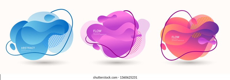 Modern abstract vector banner set. Abstract geometric shapes. Fluid gradient elements with various colors. Modern vector template for banner, logo, social post. Futuristic trendy dynamic elements.