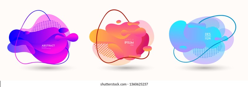 Modern abstract vector banner set. Abstract geometric shapes. Fluid gradient elements with various colors. Modern vector template for banner, logo, social post. Futuristic trendy dynamic elements.