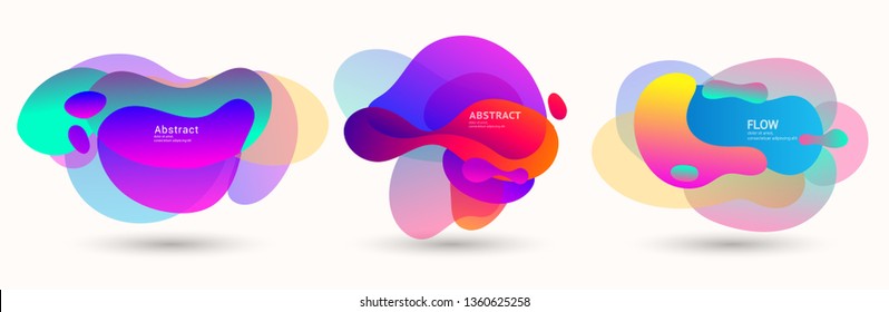Modern abstract vector banner set. Abstract geometric shapes. Fluid gradient elements with various colors. Modern vector template for banner, logo, social post. Futuristic trendy dynamic elements.