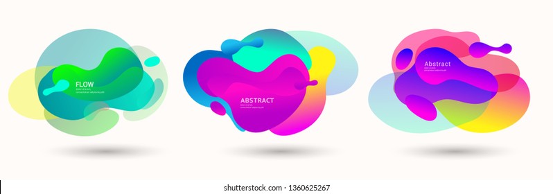 Modern abstract vector banner set. Abstract geometric shapes. Fluid gradient elements with various colors. Modern vector template for banner, logo, social post. Futuristic trendy dynamic elements.