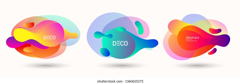 Modern abstract vector banner set. Abstract geometric shapes. Fluid gradient elements with various colors. Modern vector template for banner, logo, social post. Futuristic trendy dynamic elements.
