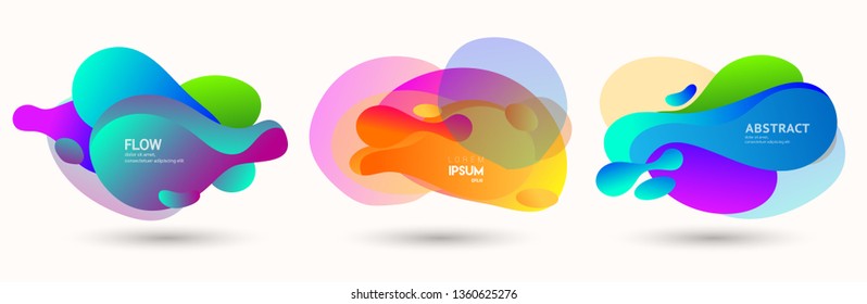 Modern abstract vector banner set. Abstract geometric shapes. Fluid gradient elements with various colors. Modern vector template for banner, logo, social post. Futuristic trendy dynamic elements.