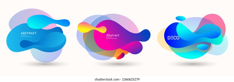 Modern abstract vector banner set. Abstract geometric shapes. Fluid gradient elements with various colors. Modern vector template for banner, logo, social post. Futuristic trendy dynamic elements.