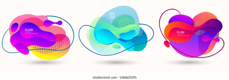 Modern abstract vector banner set. Abstract geometric shapes. Fluid gradient elements with various colors. Modern vector template for banner, logo, social post. Futuristic trendy dynamic elements.