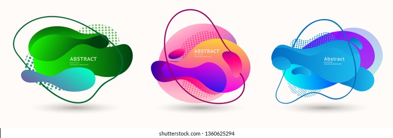 Modern abstract vector banner set. Abstract geometric shapes. Fluid gradient elements with various colors. Modern vector template for banner, logo, social post. Futuristic trendy dynamic elements.