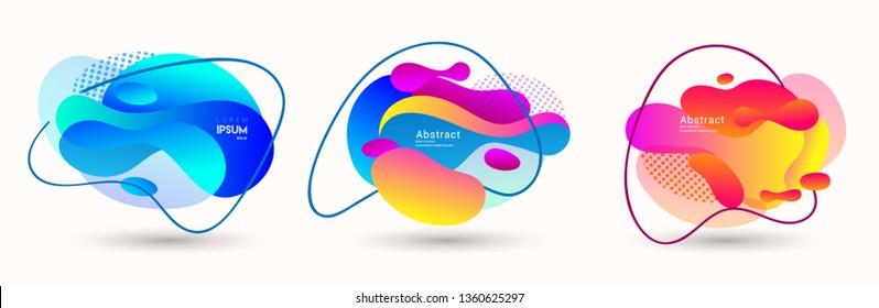 Modern abstract vector banner set. Abstract geometric shapes. Fluid gradient elements with various colors. Modern vector template for banner, logo, social post. Futuristic trendy dynamic elements.