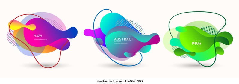 Modern abstract vector banner set. Abstract geometric shapes. Fluid gradient elements with various colors. Modern vector template for banner, logo, social post. Futuristic trendy dynamic elements.