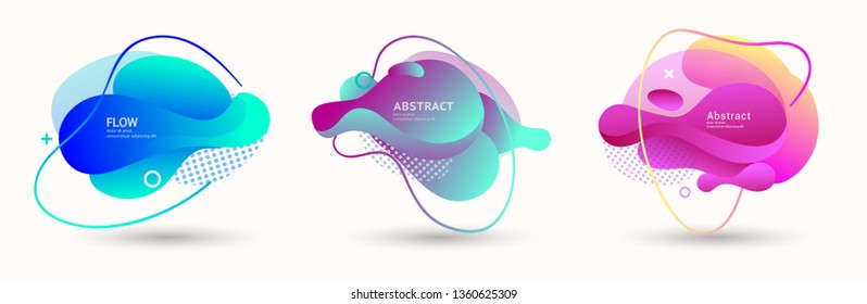 Modern abstract vector banner set. Abstract geometric shapes. Fluid gradient elements with various colors. Modern vector template for banner, logo, social post. Futuristic trendy dynamic elements.