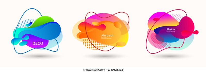 Modern abstract vector banner set. Abstract geometric shapes. Fluid gradient elements with various colors. Modern vector template for banner, logo, social post. Futuristic trendy dynamic elements.