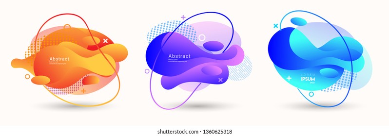 Modern abstract vector banner set. Abstract geometric shapes. Fluid gradient elements with various colors. Modern vector template for banner, logo, social post. Futuristic trendy dynamic elements.