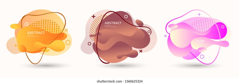 Modern abstract vector banner set. Abstract geometric shapes. Fluid gradient elements with various colors. Modern vector template for banner, logo, social post. Futuristic trendy dynamic elements.