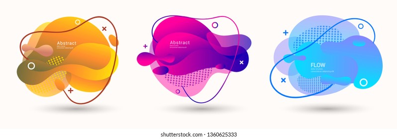 Modern abstract vector banner set. Abstract geometric shapes. Fluid gradient elements with various colors. Modern vector template for banner, logo, social post. Futuristic trendy dynamic elements.
