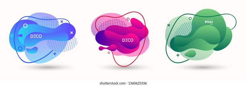 Modern abstract vector banner set. Abstract geometric shapes. Fluid gradient elements with various colors. Modern vector template for banner, logo, social post. Futuristic trendy dynamic elements.