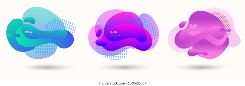 Modern abstract vector banner set. Abstract geometric shapes. Fluid gradient elements with various colors. Modern vector template for banner, logo, social post. Futuristic trendy dynamic elements. Abs