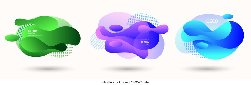 Modern abstract vector banner set. Abstract geometric shapes. Fluid gradient elements with various colors. Modern vector template for banner, logo, social post. Futuristic trendy dynamic elements. Abs