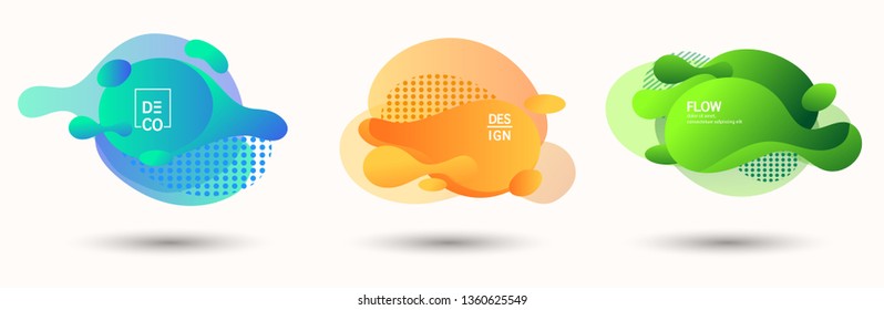 Modern abstract vector banner set. Abstract geometric shapes. Fluid gradient elements with various colors. Modern vector template for banner, logo, social post. Futuristic trendy dynamic elements. Abs
