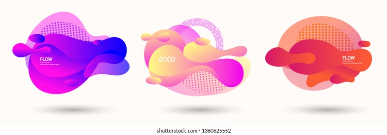 Modern abstract vector banner set. Abstract geometric shapes. Fluid gradient elements with various colors. Modern vector template for banner, logo, social post. Futuristic trendy dynamic elements. Abs