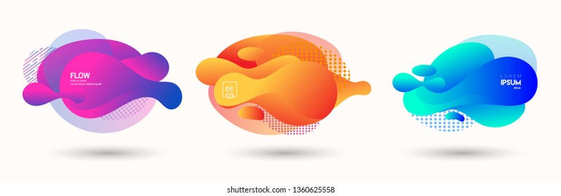 Modern abstract vector banner set. Abstract geometric shapes. Fluid gradient elements with various colors. Modern vector template for banner, logo, social post. Futuristic trendy dynamic elements. Abs