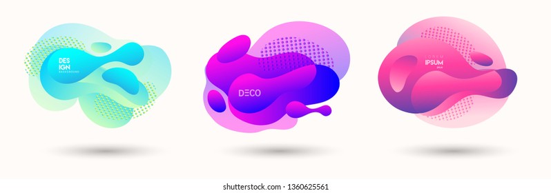 Modern abstract vector banner set. Abstract geometric shapes. Fluid gradient elements with various colors. Modern vector template for banner, logo, social post. Futuristic trendy dynamic elements. Abs