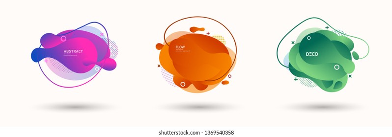 Modern abstract vector banner set. Abstract geometric shapes. Flat geometric liquid form with various colors. Modern vector template for banner, logo, social post. Futuristic trendy dynamic elements.