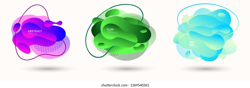 Modern abstract vector banner set. Abstract geometric shapes. Flat geometric liquid form with various colors. Modern vector template for banner, logo, social post. Futuristic trendy dynamic elements.