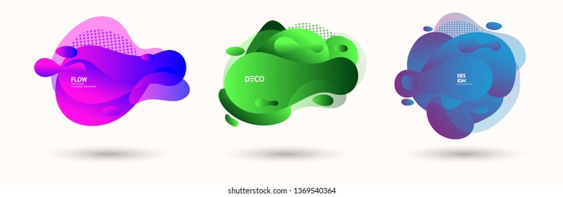 Modern abstract vector banner set. Abstract geometric shapes. Flat geometric liquid form with various colors. Modern vector template for banner, logo, social post. Futuristic trendy dynamic elements.