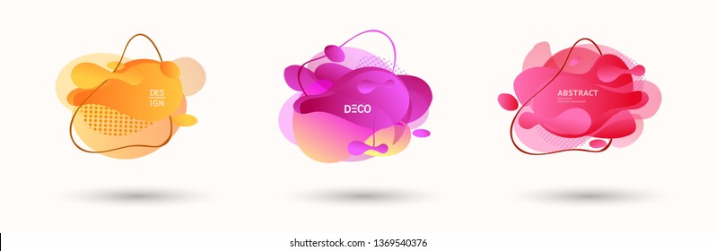 Modern abstract vector banner set. Abstract geometric shapes. Flat geometric liquid form with various colors. Modern vector template for banner, logo, social post. Futuristic trendy dynamic elements.