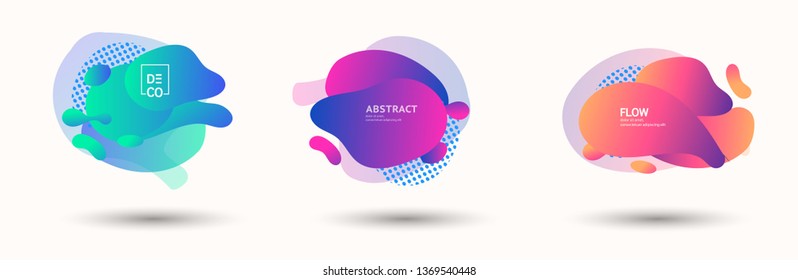 Modern abstract vector banner set. Abstract geometric shapes. Flat geometric liquid form with various colors. Modern vector template for banner, logo, social post. Futuristic trendy dynamic elements.