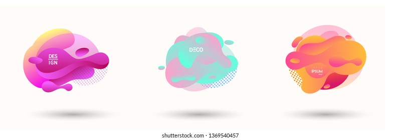 Modern abstract vector banner set. Abstract geometric shapes. Flat geometric liquid form with various colors. Modern vector template for banner, logo, social post. Futuristic trendy dynamic elements.