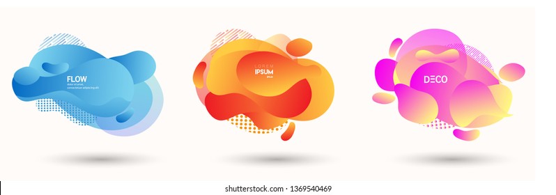 Modern abstract vector banner set. Abstract geometric shapes. Flat geometric liquid form with various colors. Modern vector template for banner, logo, social post. Futuristic trendy dynamic elements.