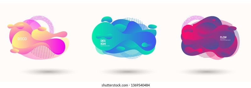 Modern abstract vector banner set. Abstract geometric shapes. Flat geometric liquid form with various colors. Modern vector template for banner, logo, social post. Futuristic trendy dynamic elements.