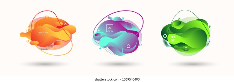 Modern abstract vector banner set. Abstract geometric shapes. Flat geometric liquid form with various colors. Modern vector template for banner, logo, social post. Futuristic trendy dynamic elements.