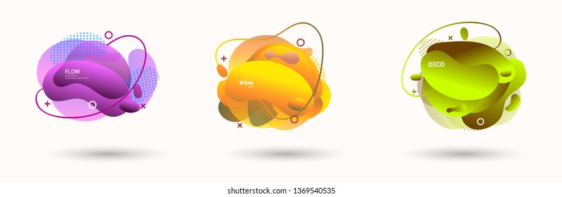 Modern abstract vector banner set. Abstract geometric shapes. Flat geometric liquid form with various colors. Modern vector template for banner, logo, social post. Futuristic trendy dynamic elements.