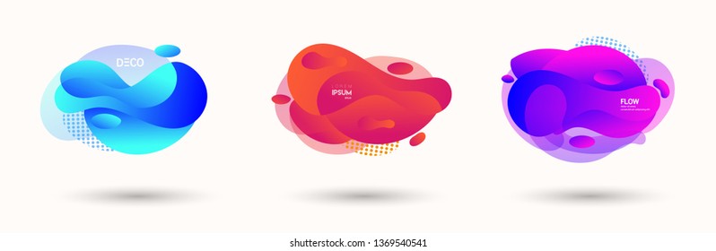 Modern abstract vector banner set. Abstract geometric shapes. Flat geometric liquid form with various colors. Modern vector template for banner, logo, social post. Futuristic trendy dynamic elements.