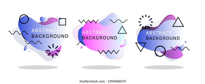 Modern abstract vector banner set. Neon gradient geometric liquid form with various colors. Futuristic vector template in 80s-90s retrowave style for the design of a logo, flyer or presentation.
