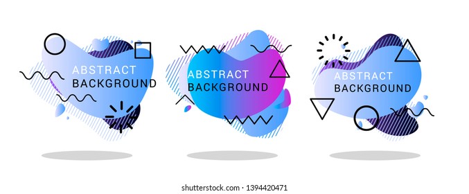 Modern abstract vector banner set. Neon gradient geometric liquid form with various colors. Futuristic vector template in 80s-90s retrowave style for the design of a logo, flyer or presentation.