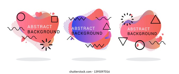 Modern abstract vector banner set. Neon gradient geometric liquid form with various colors. Futuristic vector template in 80s-90s retrowave style for the design of a logo, flyer or presentation.