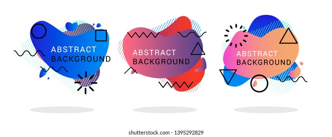 Modern abstract vector banner set. Neon gradient geometric liquid form with various colors. Futuristic vector template in 80s-90s retrowave style for the design of a logo, flyer or presentation.