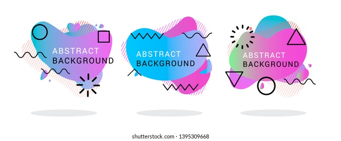 Modern abstract vector banner set. Neon gradient geometric liquid form with various colors. Futuristic vector template in 80s-90s retrowave style for the design of a logo, flyer or presentation.
