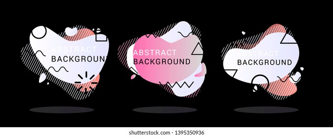 Modern abstract vector banner set. Neon gradient geometric liquid form with various colors. Futuristic vector template in 80s-90s retrowave style for the design of a logo, flyer or presentation.