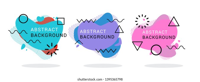 Modern abstract vector banner set. Neon gradient geometric liquid form with various colors. Futuristic vector template in 80s-90s retrowave style for the design of a logo, flyer or presentation.
